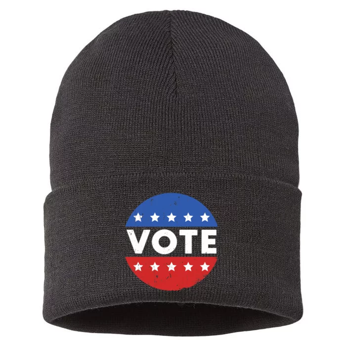 Election 2024 Voter Vintage Button Sustainable Knit Beanie