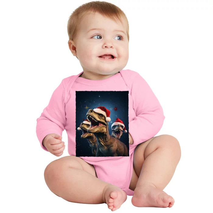 Epic 3 Trex Santa Christmas Trex Gift Baby Long Sleeve Bodysuit