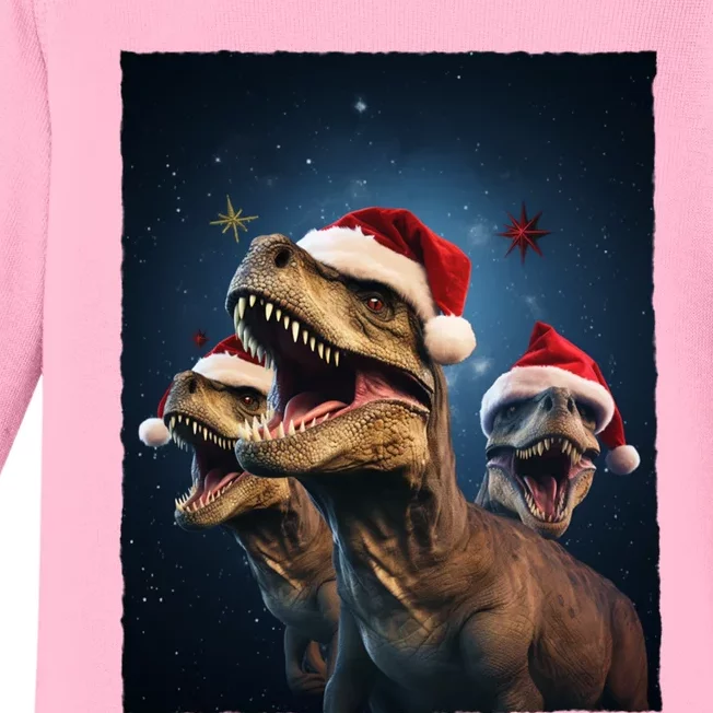 Epic 3 Trex Santa Christmas Trex Gift Baby Long Sleeve Bodysuit