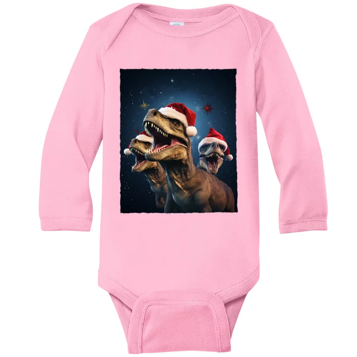 Epic 3 Trex Santa Christmas Trex Gift Baby Long Sleeve Bodysuit