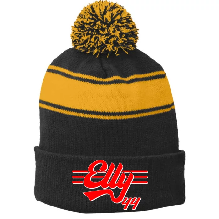 Elly 44 Cincinnati Baseball Stripe Pom Pom Beanie