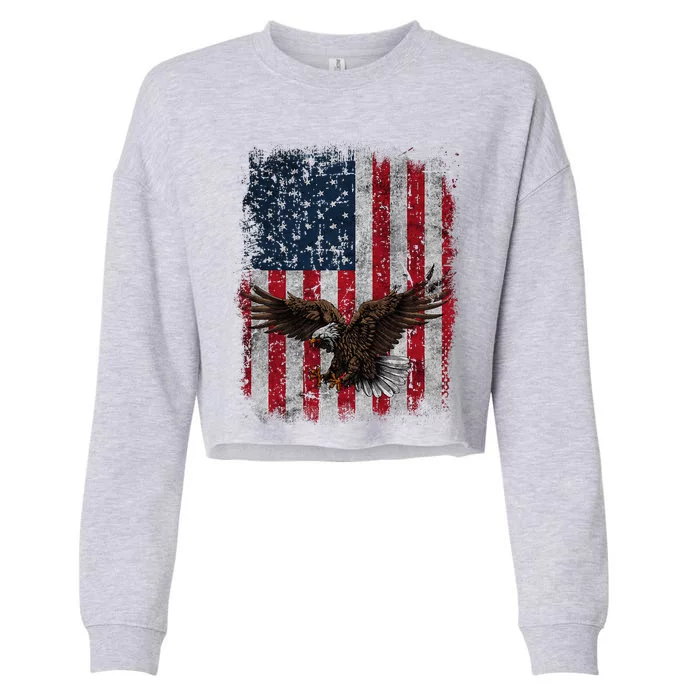 Eagle 4th Of July USA Flag American Patriotic Men Women Cropped Pullover Crew