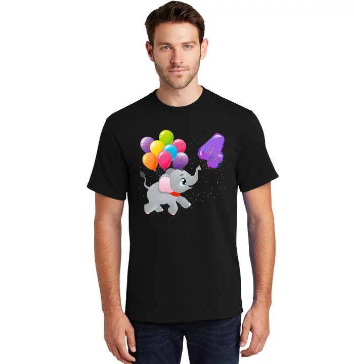 Elephant 4 Years Old Zoo Animals 4th Birthday Tall T-Shirt