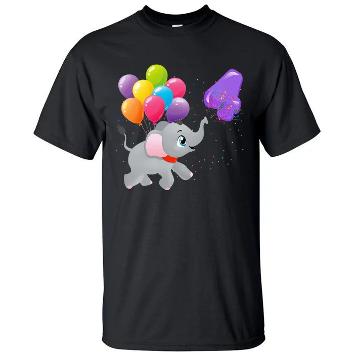 Elephant 4 Years Old Zoo Animals 4th Birthday Tall T-Shirt