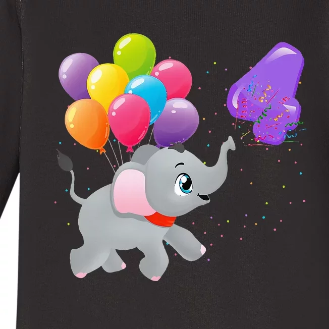 Elephant 4 Years Old Zoo Animals 4th Birthday Baby Long Sleeve Bodysuit