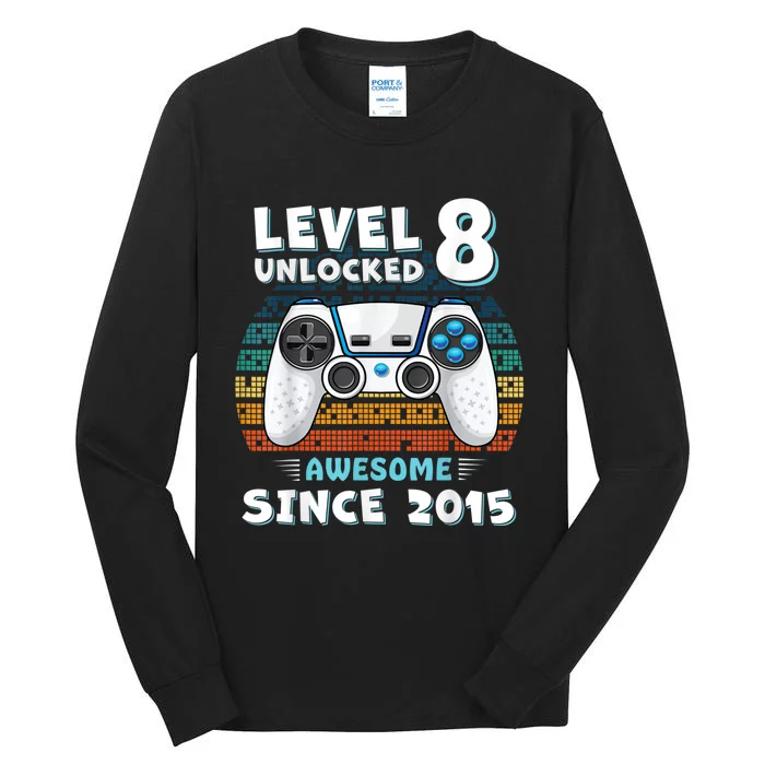 Eight 8yr BDay Son Funny Gamer 8th 8 Year Old Birthday Tall Long Sleeve T-Shirt