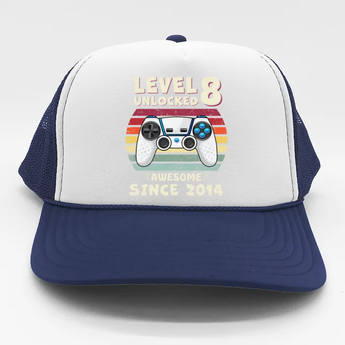 Eight 8yr BDay Son Funny Gamer 8th 8 Years Old Birthday Trucker Hat