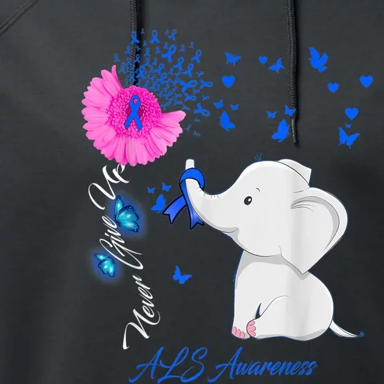 Elephant ALS Awareness - ALS Ribbon Gifts Performance Fleece Hoodie