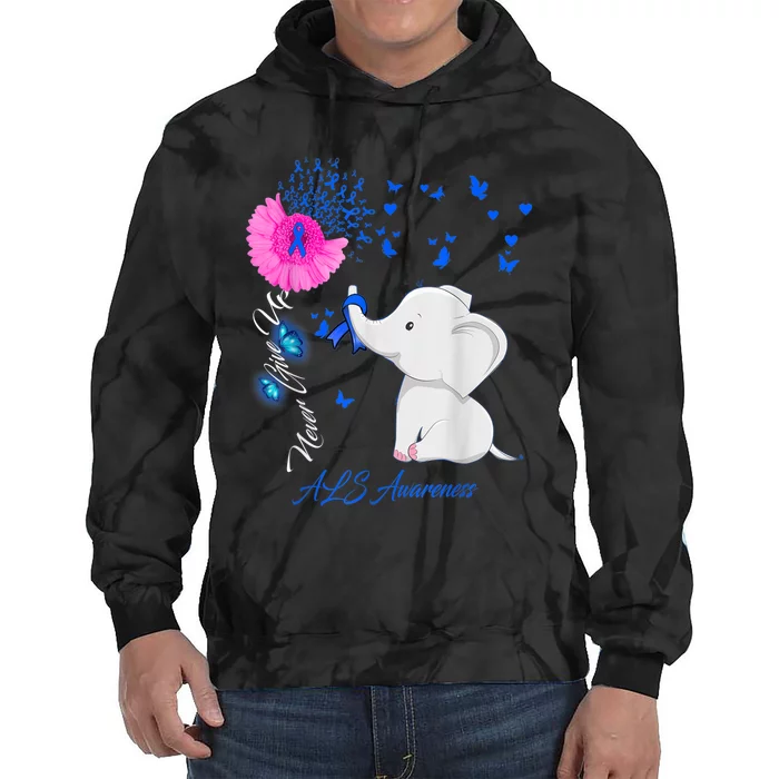 Elephant ALS Awareness - ALS Ribbon Gifts Tie Dye Hoodie