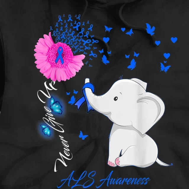 Elephant ALS Awareness - ALS Ribbon Gifts Tie Dye Hoodie