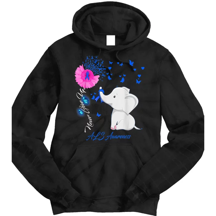 Elephant ALS Awareness - ALS Ribbon Gifts Tie Dye Hoodie