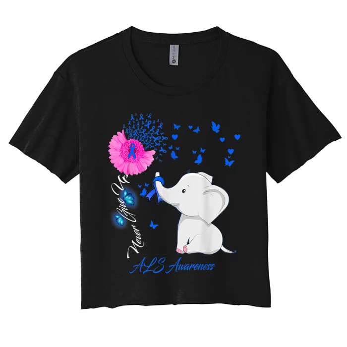 Elephant ALS Awareness - ALS Ribbon Gifts Women's Crop Top Tee