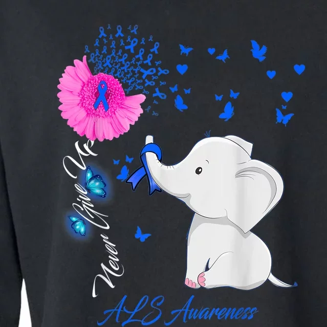 Elephant ALS Awareness - ALS Ribbon Gifts Cropped Pullover Crew