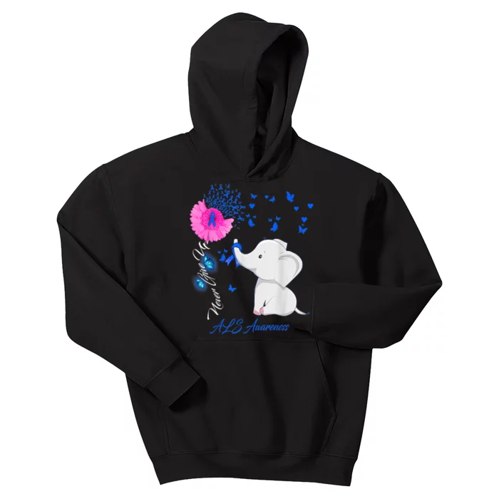 Elephant ALS Awareness - ALS Ribbon Gifts Kids Hoodie