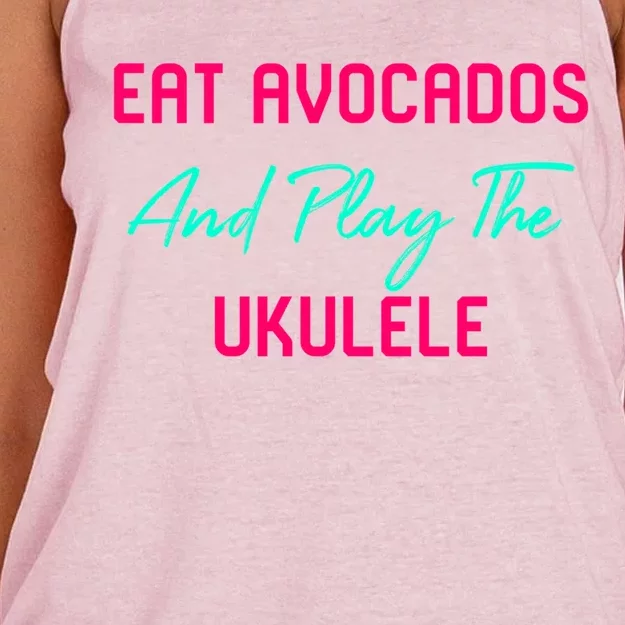 Eat Avocados And Play The Ukulele Motivational Ukelele Great Gift Women's Knotted Racerback Tank