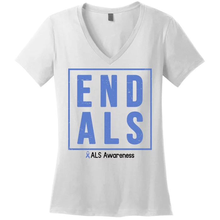 End Als Awareness Ribbon Women's V-Neck T-Shirt