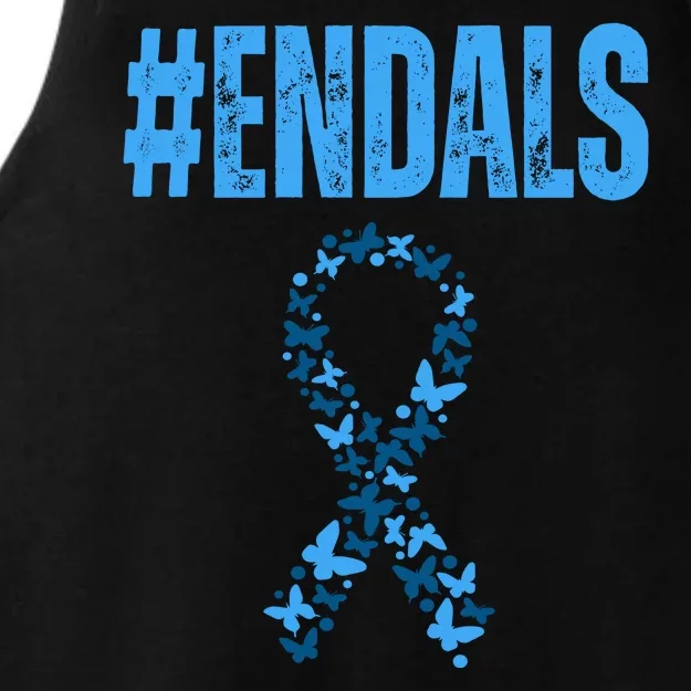 End Als Awareness Support Butterfly Ribbon Ladies Tri-Blend Wicking Tank