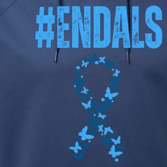 End Als Awareness Support Butterfly Ribbon Performance Fleece Hoodie