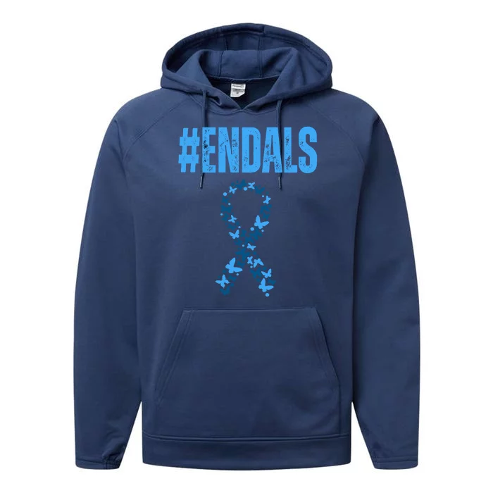 End Als Awareness Support Butterfly Ribbon Performance Fleece Hoodie