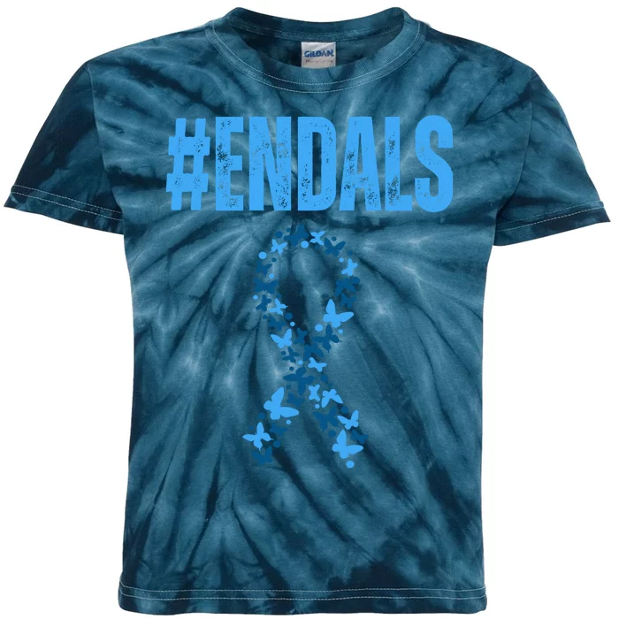 End Als Awareness Support Butterfly Ribbon Kids Tie-Dye T-Shirt