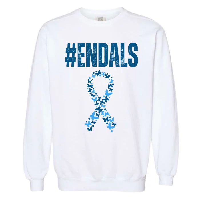 End Als Awareness Support Butterfly Ribbon Garment-Dyed Sweatshirt