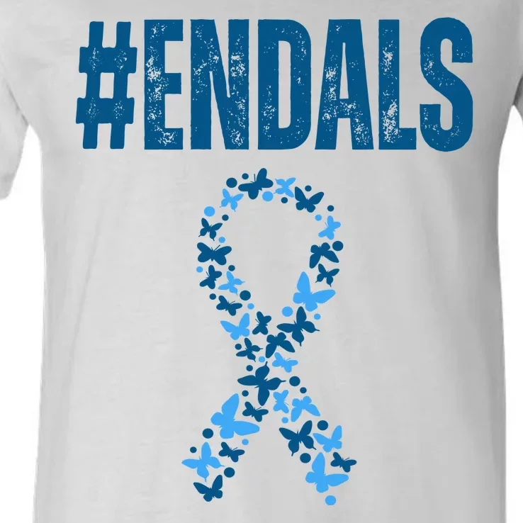 End Als Awareness Support Butterfly Ribbon V-Neck T-Shirt