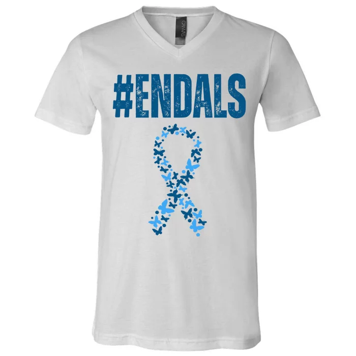 End Als Awareness Support Butterfly Ribbon V-Neck T-Shirt