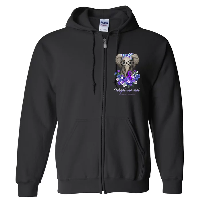 Elephant AlzheimerS Awareness Purple Ribbon Full Zip Hoodie