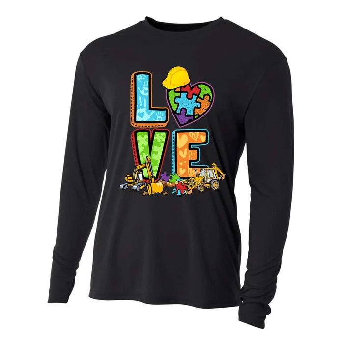 Excavator Autism Awareness Love Heart Autism Cooling Performance Long Sleeve Crew