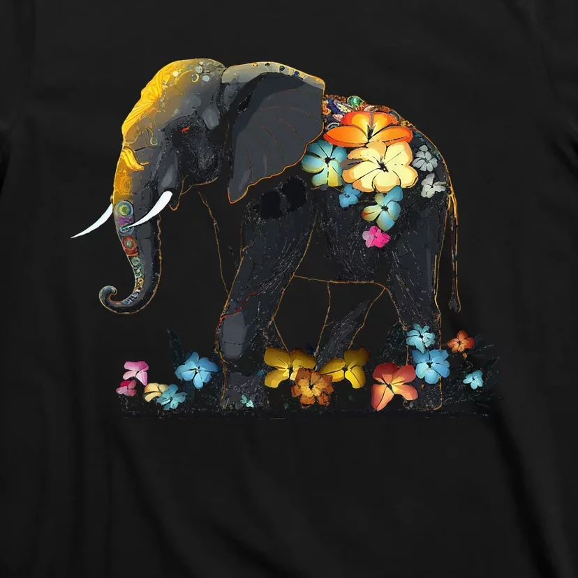 Elephant Animal Africa Art Flowers Elephant T-Shirt