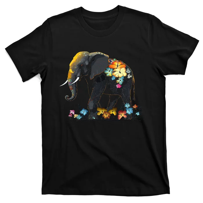 Elephant Animal Africa Art Flowers Elephant T-Shirt