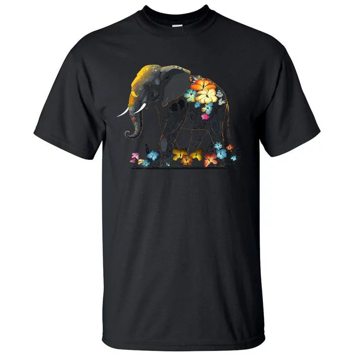 Elephant Animal Africa Art Flowers Elephant Tall T-Shirt