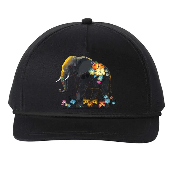 Elephant Animal Africa Art Flowers Elephant Snapback Five-Panel Rope Hat