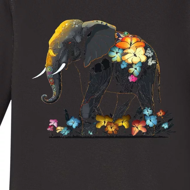 Elephant Animal Africa Art Flowers Elephant Baby Long Sleeve Bodysuit