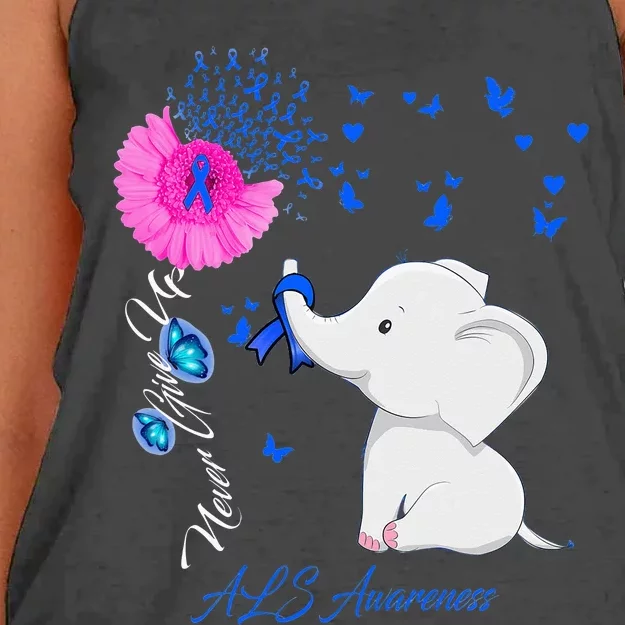 Elephant ALS Awareness - ALS Ribbon Women's Knotted Racerback Tank