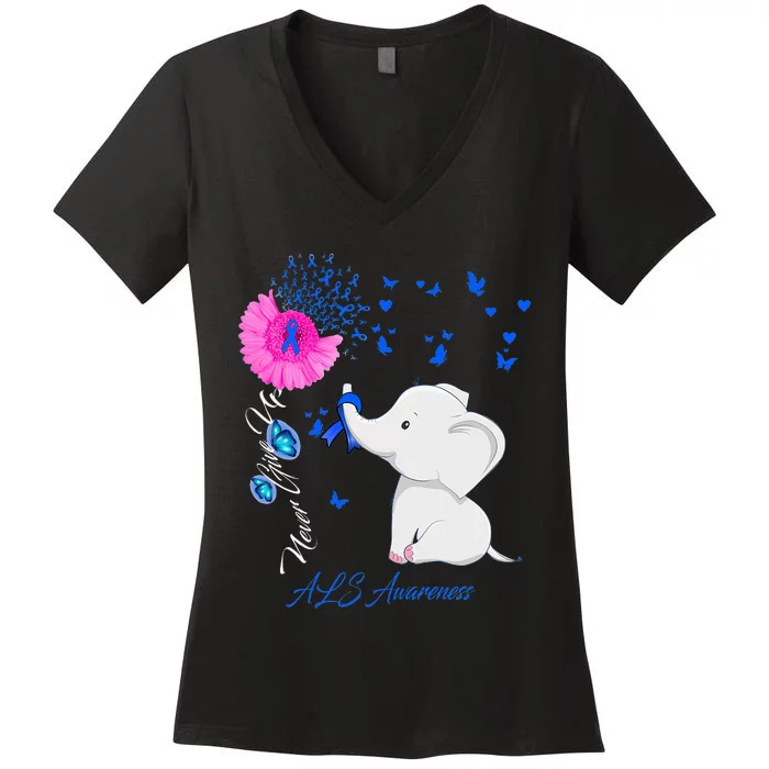 Elephant ALS Awareness - ALS Ribbon Women's V-Neck T-Shirt