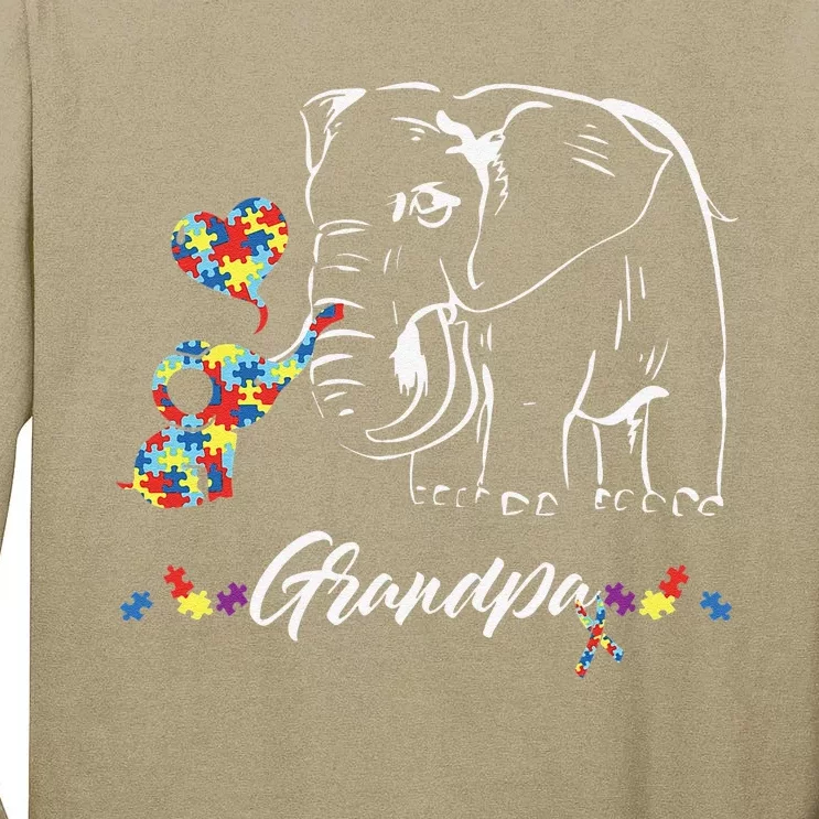 Elephant Autism Awareness Grandpa Autism Gift Tall Long Sleeve T-Shirt