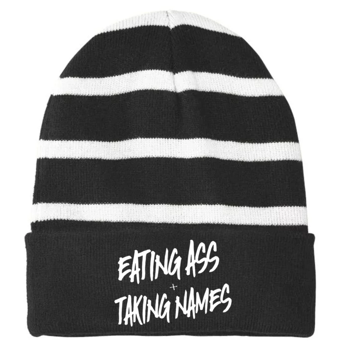 Eating Ass And Taking Names Premium Striped Beanie with Solid Band