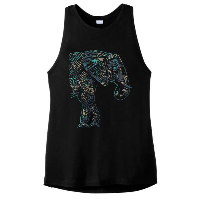 Elephant Abstract Art Colorful Save The Elephants And Yoga Gift Ladies Tri-Blend Wicking Tank