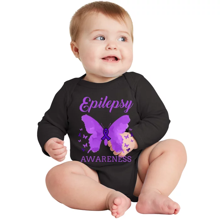 Epilepsy Awareness Butterfly Epilepsy Warrior Baby Long Sleeve Bodysuit