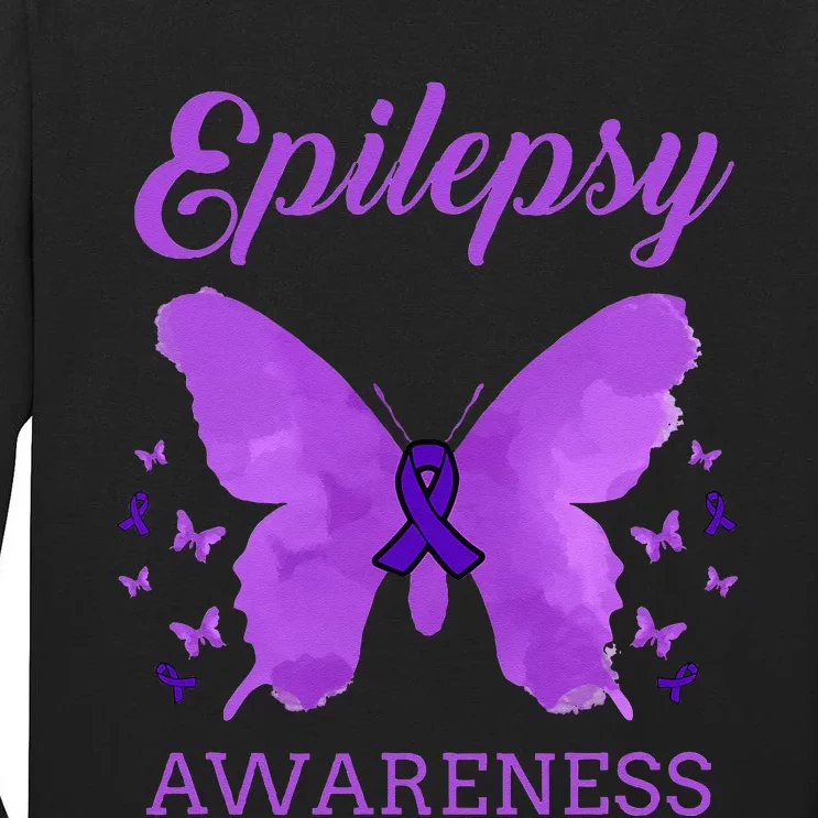 Epilepsy Awareness Butterfly Epilepsy Warrior Tall Long Sleeve T-Shirt