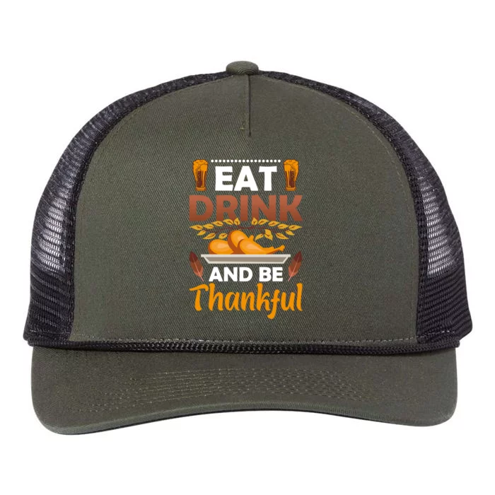 Eat And Be Thankful Turkey Thanksgiving Day Gift Retro Rope Trucker Hat Cap