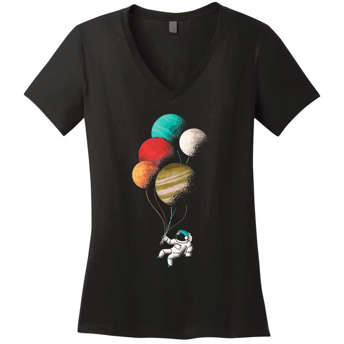 EDM Astronaut Balloon Design Dance Rave Music Festival Women's V-Neck T-Shirt