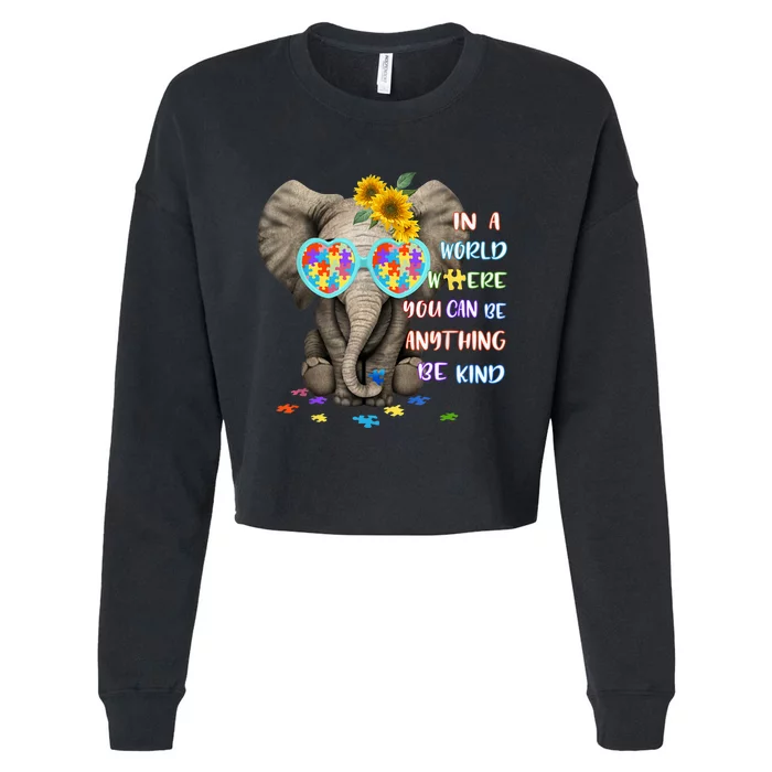 Elephant Autism Be Kind Autism Awareness Cropped Pullover Crew