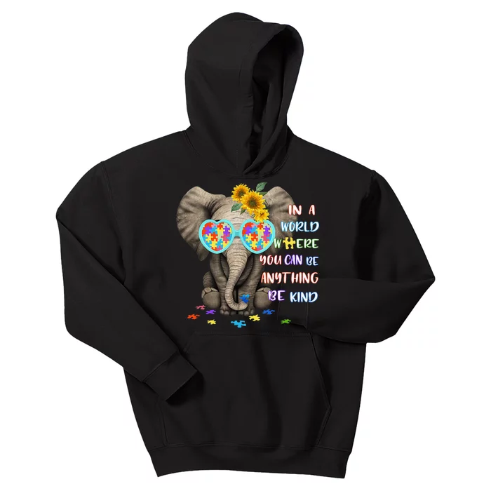 Elephant Autism Be Kind Autism Awareness Kids Hoodie