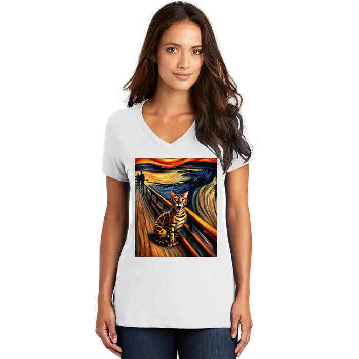 Expressionist Artsy Bengal Cat Artistic Bengal Cat Women's V-Neck T-Shirt