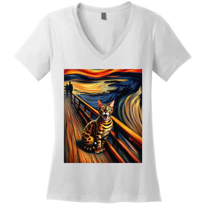 Expressionist Artsy Bengal Cat Artistic Bengal Cat Women's V-Neck T-Shirt