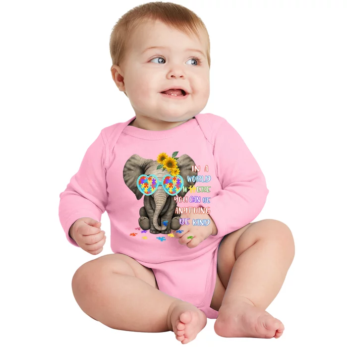 Elephant Autism Be Kind Autism Awareness Baby Long Sleeve Bodysuit