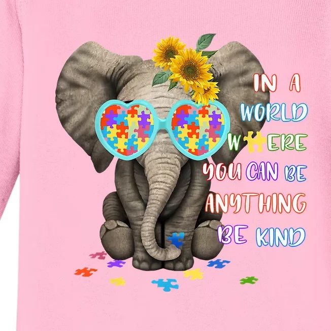 Elephant Autism Be Kind Autism Awareness Baby Long Sleeve Bodysuit