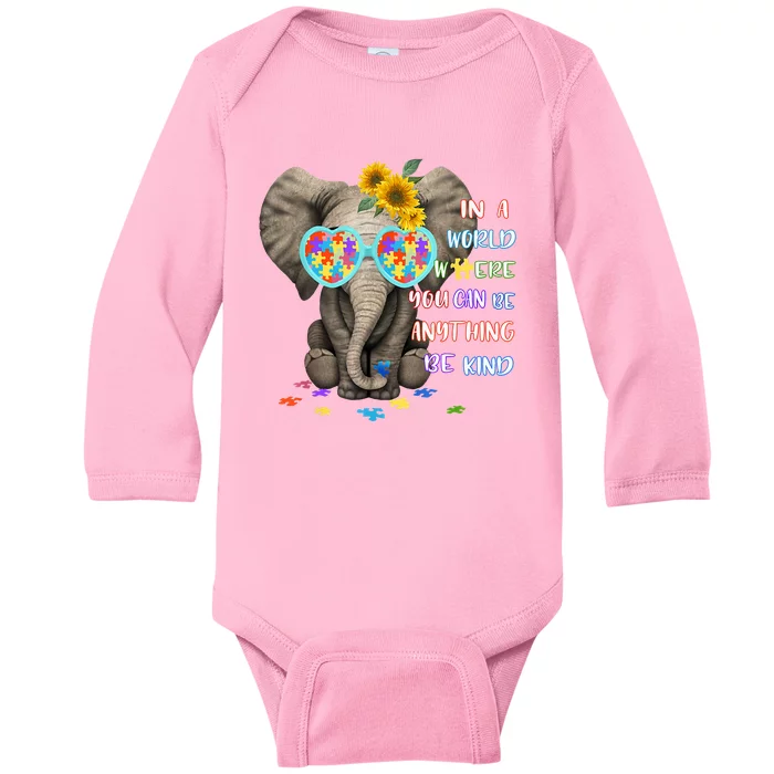 Elephant Autism Be Kind Autism Awareness Baby Long Sleeve Bodysuit